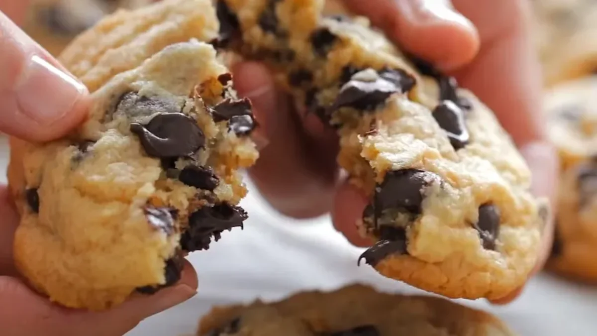 Air Fryer Cookies Freshly baked air fryer cookies with golden edges and gooey centers, cooling on a rack and ready to serve.