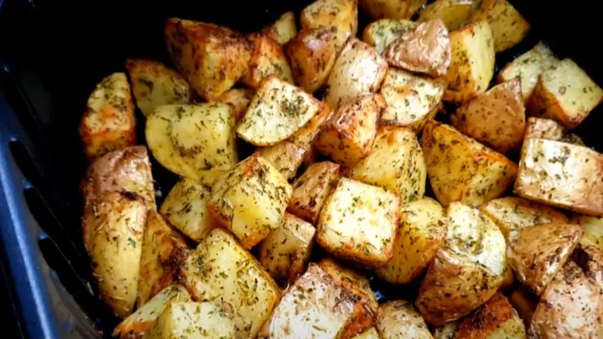 air fryer potatoes Crispy air fryer potatoes with golden edges, seasoned with herbs and spices, served hot as a side or snack.